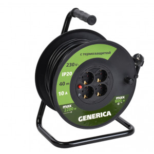 Катушка УК40 с термозащитой 4 места 2P+PE/40м 3х1,0мм2 GENERICA