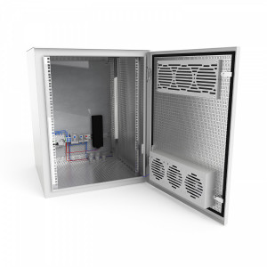 Шкаф настенный климатический NTSS WT 6U (ШхВхГ) 600x400x350 мм, 4 профиля 19, с обогревом 100W и вентиляцией, IP55, серый RAL 7035