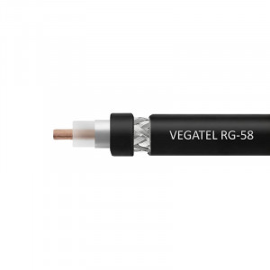 Кабель коаксиальный VEGATEL RG-58 A/U Cu (ГОСТ, PE, черный) бухта 100м