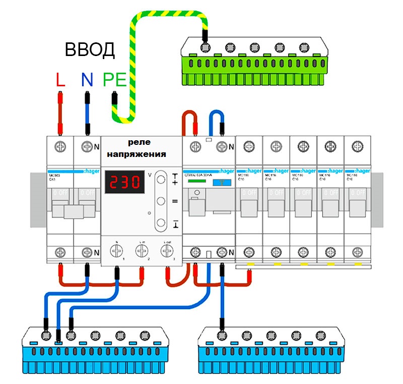 Схема подключения однофазного реле напряжения