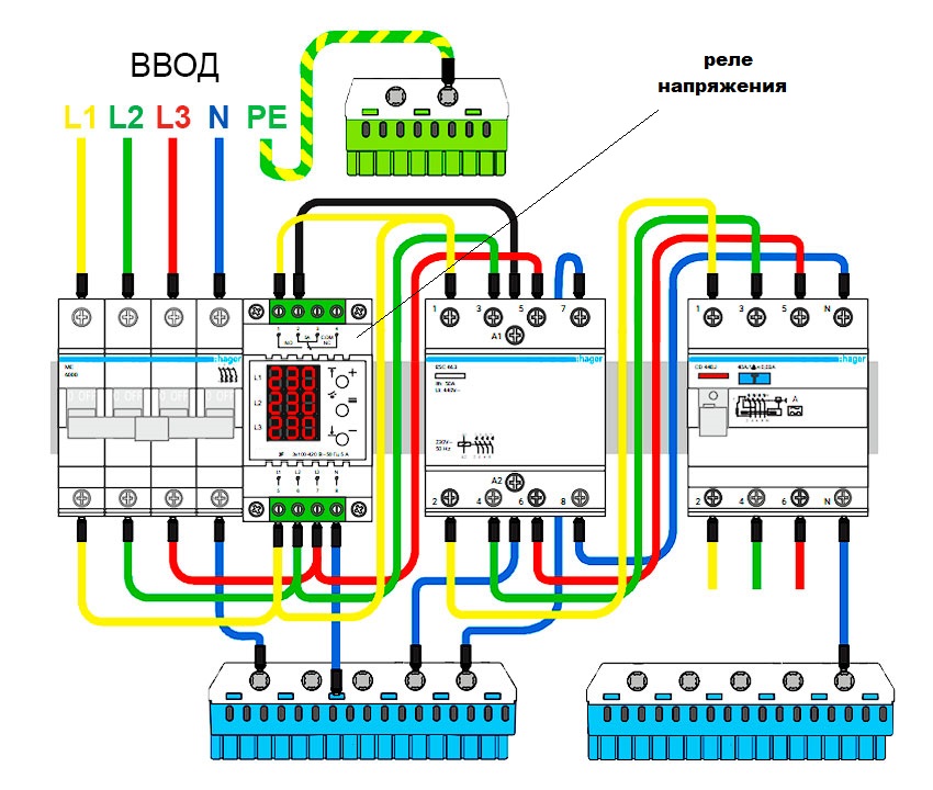 Сема подключения трехфазного реле напряжения